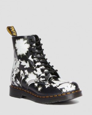 Black / White Women's Dr Martens 1460 Pascal Floral Shadow Leather Lace Up Boots | USA_Dr44754