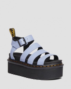 Blue Women's Dr Martens Blaire Pisa Leather Platform Strap Sandals | USA_Dr57265