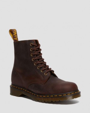 Brown Women's Dr Martens 1460 Pascal Waxed Full Grain Leather Lace Up Boots | USA_Dr14622