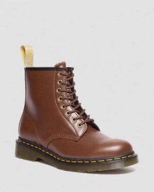 Brown Women's Dr Martens Vegan 1460 Faux Fur Lined Lace Up Boots | USA_Dr23858