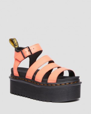 Coral Women's Dr Martens Blaire Pisa Leather Platform Strap Sandals | USA_Dr66400