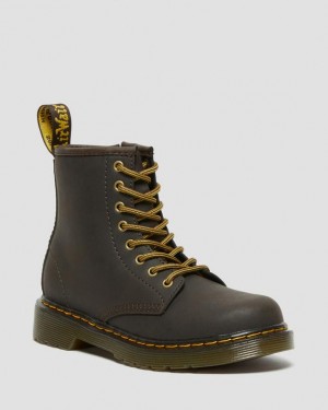 Dark Brown Kids' Dr Martens Junior 1460 Wildhorse Leather Lace Up Boots | USA_Dr70842