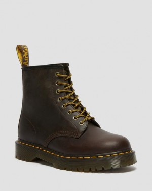 Dark Brown Men's Dr Martens 1460 Bex Crazy Horse Leather Lace Up Platform Shoes | USA_Dr53502