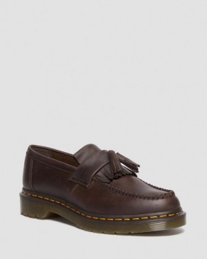 Dark Brown Men's Dr Martens Adrian Crazy Horse Leather Tassel Shoes | USA_Dr94637