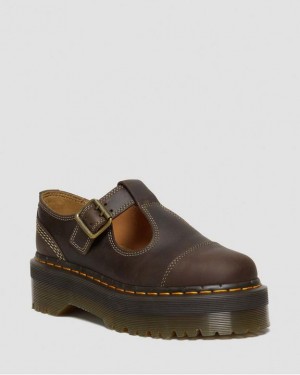 Dark Brown Men's Dr Martens Bethan Arc Crazy Horse Leather Mary Jane Platform Shoes | USA_Dr72772