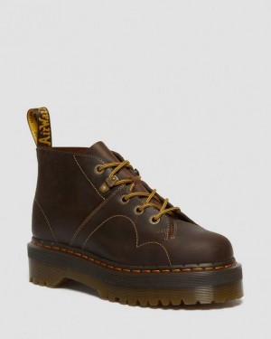 Dark Brown Men's Dr Martens Church Arc Crazy Horse Monkey Platform Shoes | USA_Dr41717