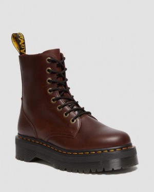 Dark Brown Men's Dr Martens Jadon Boot Pull Up Leather Platform Shoes | USA_Dr95352