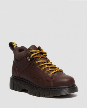 Dark Brown Men's Dr Martens Woodard Grizzly Leather Low Casual Platform Shoes | USA_Dr54937