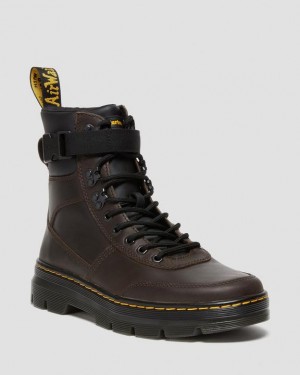 Dark Brown Women's Dr Martens Combs Tech Crazy Horse Leather Casual Boots | USA_Dr43601