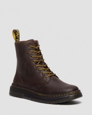 Dark Brown Women's Dr Martens Crewson Crazy Horse Leather Everyday Boots | USA_Dr72597