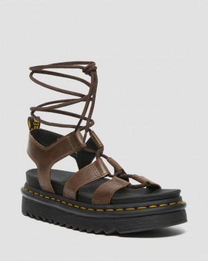 Dark Brown Women's Dr Martens Nartilla Illusion Leather Gladiator Sandals | USA_Dr63733