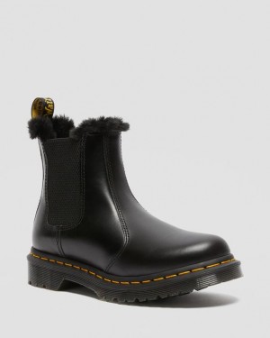 Dark Grey Women's Dr Martens 2976 Leonore Faux Fur Lined Chelsea Boots | USA_Dr27416