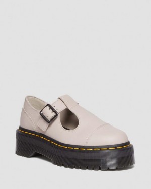 Grey Brown Men's Dr Martens Bethan Pisa Leather Mary Jane Platform Shoes | USA_Dr75104