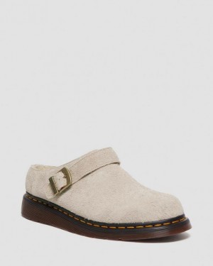 Grey Brown Men's Dr Martens Isham Faux Shearling Lined Suede Slingback Shoes | USA_Dr14313