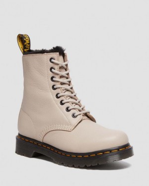 Grey Brown Women's Dr Martens 1460 Serena Faux Fur Lined Virginia Lace Up Boots | USA_Dr74947