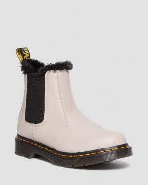 Grey Brown Women's Dr Martens 2976 Leonore Faux Fur-Lined Virginia Leather Chelsea Boots | USA_Dr60117