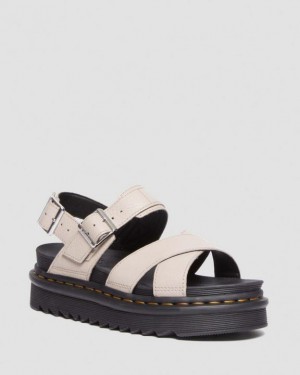 Grey Brown Women's Dr Martens Voss II Pisa Leather Strap Sandals | USA_Dr68732