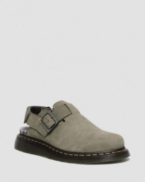 Grey Men's Dr Martens Jorge II Faux Fur Lined Nubuck Slingback Shoes | USA_Dr49642