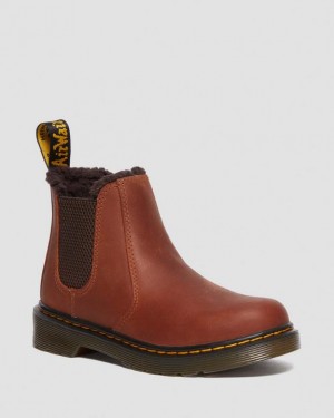 Light Brown Kids' Dr Martens Junior 2976 Faux Fur Lined Chelsea Boots | USA_Dr40165