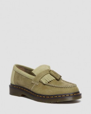 Olive Men's Dr Martens Adrian Tumbled Nubuck Leather Tassel Shoes | USA_Dr90149