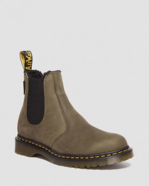 Olive Women's Dr Martens 2976 Fleece Lined Leather Chelsea Boots | USA_Dr69327