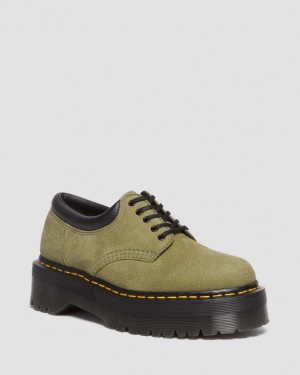 Olive Women's Dr Martens 8053 Tumbled Nubuck Leather Platform Casual Shoes | USA_Dr98633