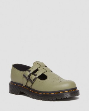 Olive Women's Dr Martens 8065 Virginia Leather Mary Jane Shoes | USA_Dr78206