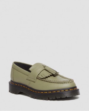 Olive Women's Dr Martens Adrian Women's Virginia Leather Tassel Loafers Shoes | USA_Dr70716