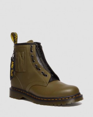 Olive / Black Women's Dr Martens 1460 Ben Alpha Industries Nylon & Leather Lace Up Boots | USA_Dr56694