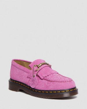 Pink Men's Dr Martens Adrian Snaffle Repello Emboss Suede Kiltie Shoes | USA_Dr31255