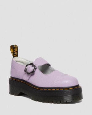 Purple Women's Dr Martens Addina Flower Buckle Leather Platform Shoes | USA_Dr19991