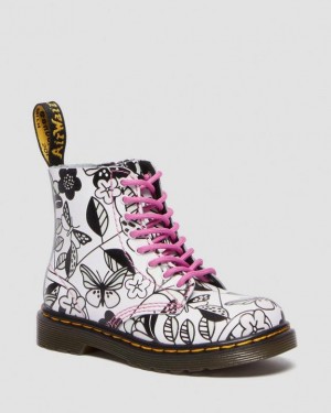 White Kids' Dr Martens Toddler 1460 Meadow Print Leather Lace Up Boots | USA_Dr42567