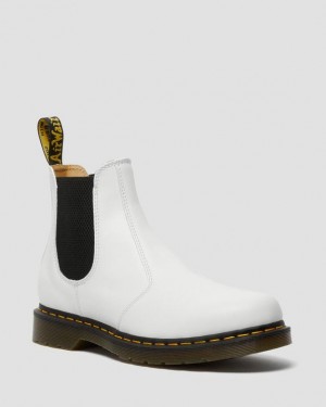 White Women's Dr Martens 2976 Yellow Stitch Smooth Leather Chelsea Boots | USA_Dr97520