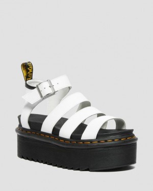 White Women's Dr Martens Blaire Hydro Leather Platform Strap Sandals | USA_Dr80787