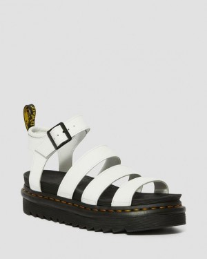 White Women's Dr Martens Blaire Hydro Leather Strap Sandals | USA_Dr93405