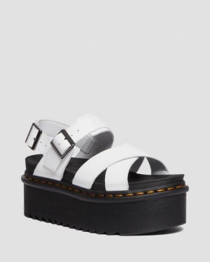 White Women's Dr Martens Voss II Athena Leather Strap Platform Sandals | USA_Dr16156