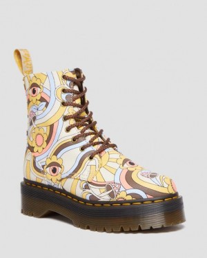 Yellow / Multicolor Women's Dr Martens Vegan Jadon Boot Retro Canvas Platforms Boots | USA_Dr38507