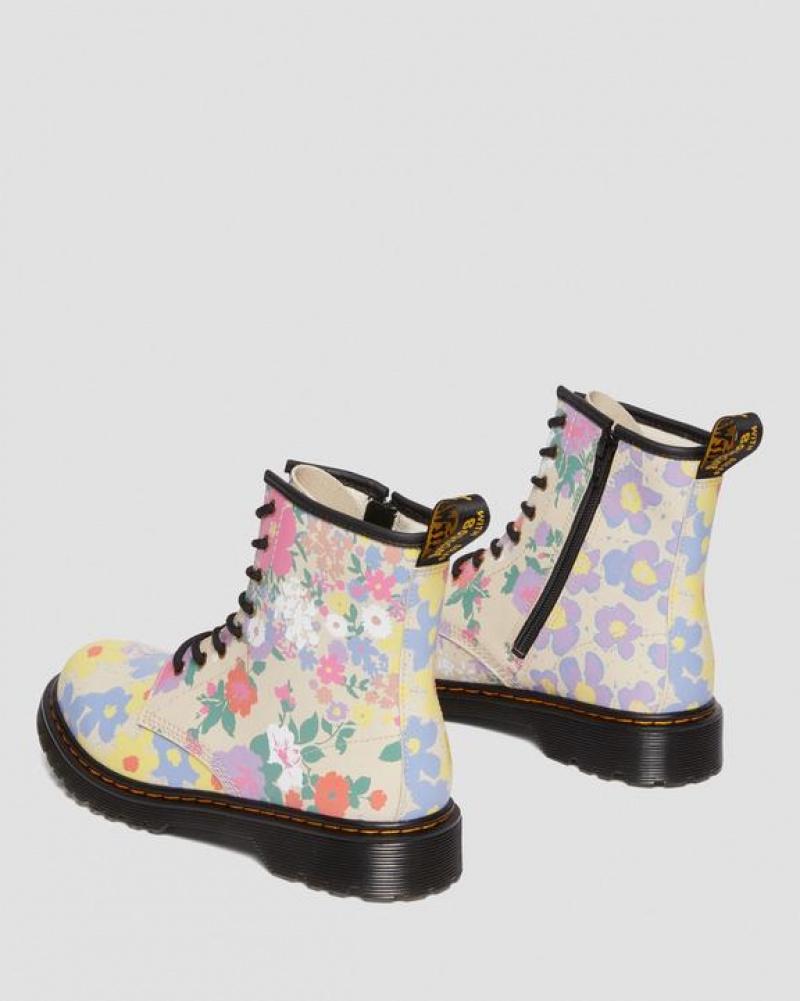 Beige Kids' Dr Martens Youth 1460 Floral Mash Up Leather Lace Up Boots | USA_Dr42254