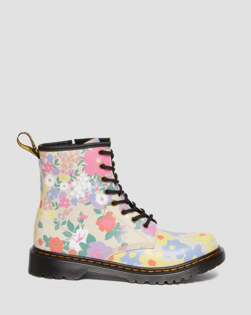 Beige Kids' Dr Martens Youth 1460 Floral Mash Up Leather Lace Up Boots | USA_Dr42254