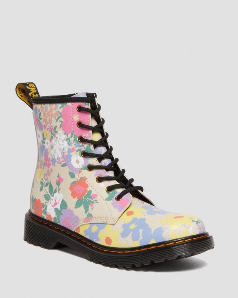 Beige Kids\' Dr Martens Youth 1460 Floral Mash Up Leather Lace Up Boots | USA_Dr42254