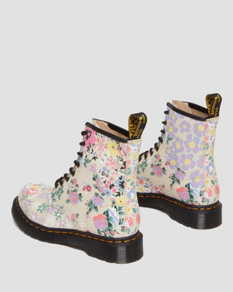 Beige Women's Dr Martens 1460 Floral Mash Up Leather Lace Up Boots | USA_Dr42129