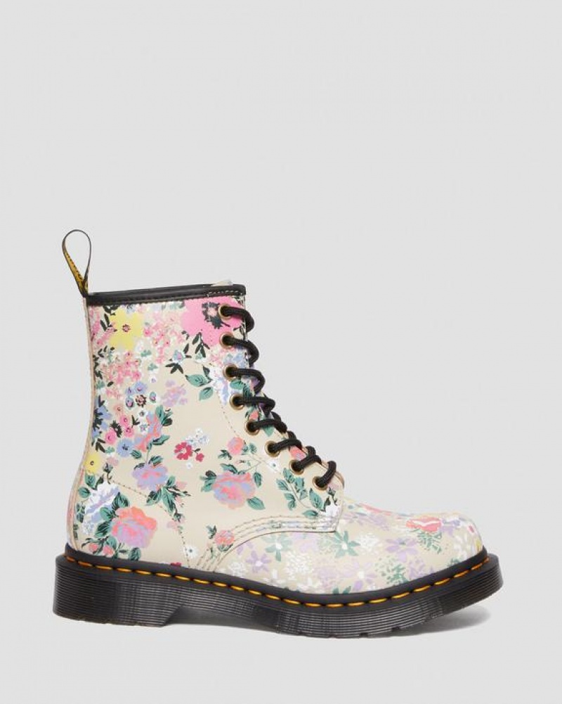 Beige Women's Dr Martens 1460 Floral Mash Up Leather Lace Up Boots | USA_Dr42129