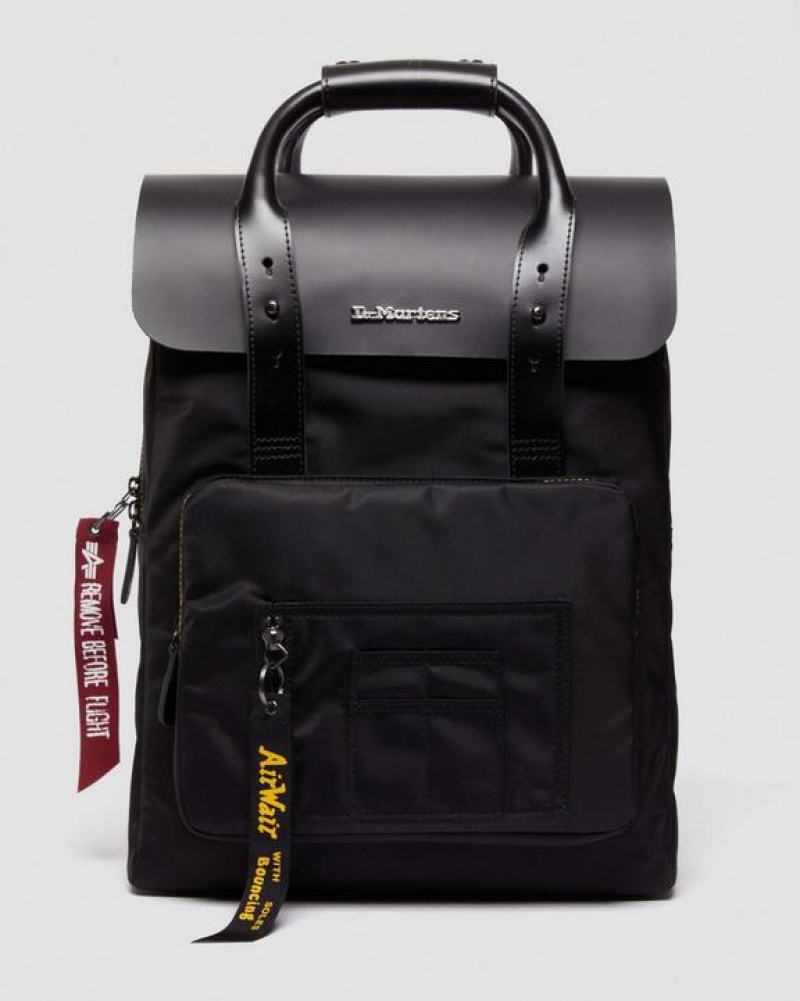 Black Accessories Dr Martens Alpha Industries Leather & Nylon Backpack Bags | USA_Dr84684