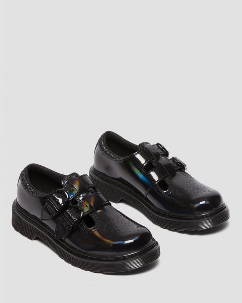 Black Kids' Dr Martens Junior 8065 Rainbow Patent Leather Mary Jane Shoes | USA_Dr83414