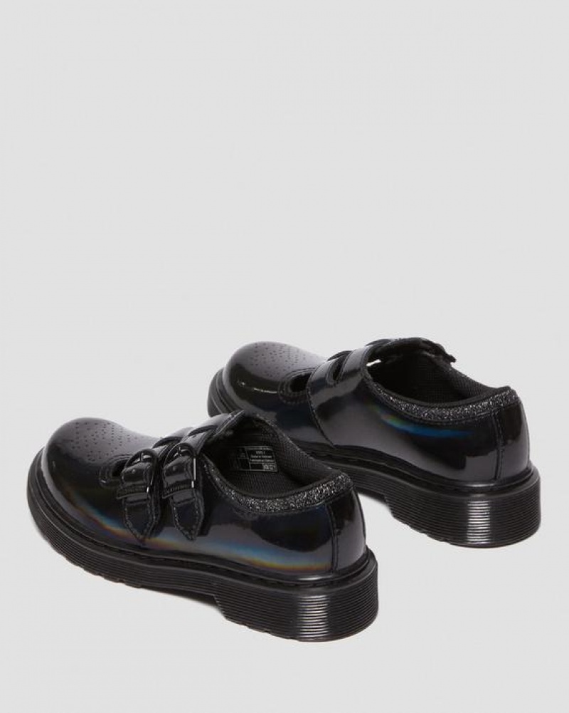 Black Kids' Dr Martens Junior 8065 Rainbow Patent Leather Mary Jane Shoes | USA_Dr83414