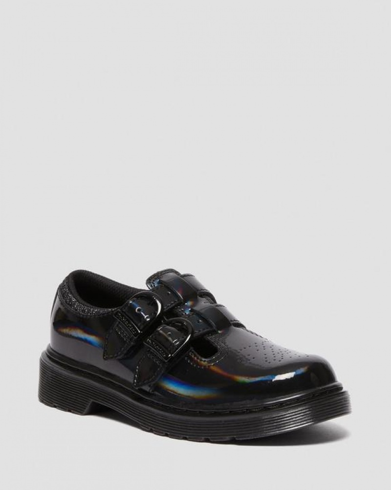 Black Kids\' Dr Martens Junior 8065 Rainbow Patent Leather Mary Jane Shoes | USA_Dr83414