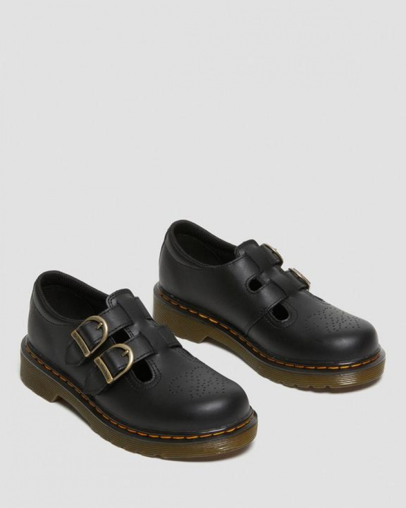 Black Kids' Dr Martens Junior 8065 Softy T Leather Mary Jane Shoes | USA_Dr88051