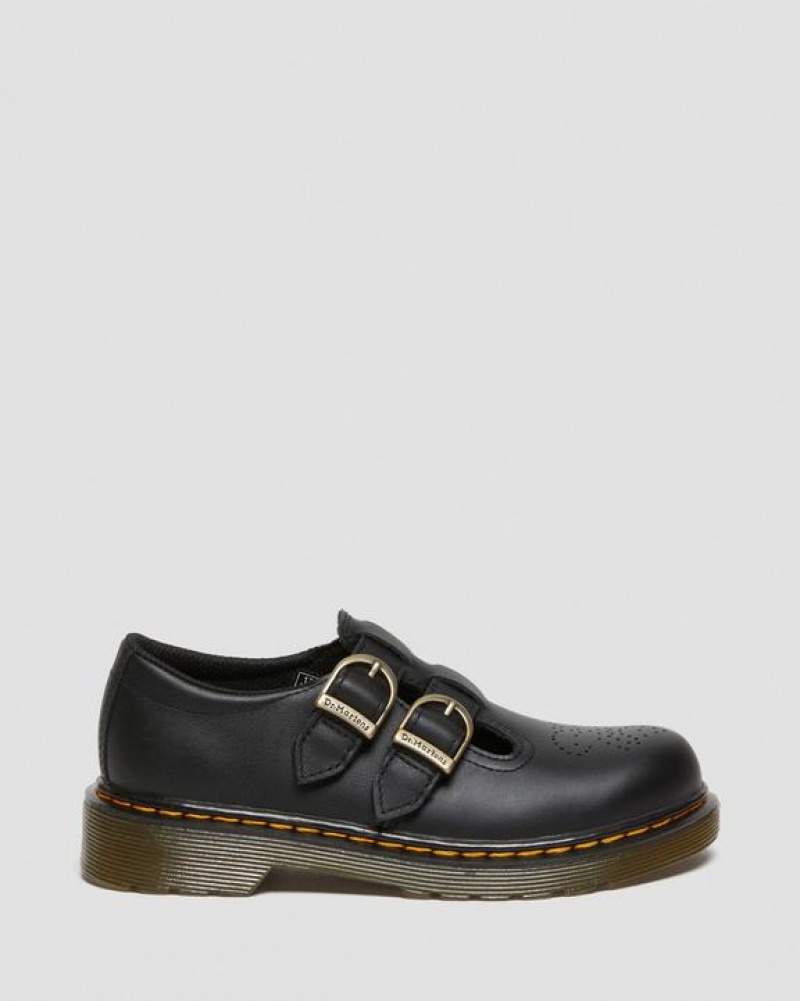 Black Kids' Dr Martens Junior 8065 Softy T Leather Mary Jane Shoes | USA_Dr88051