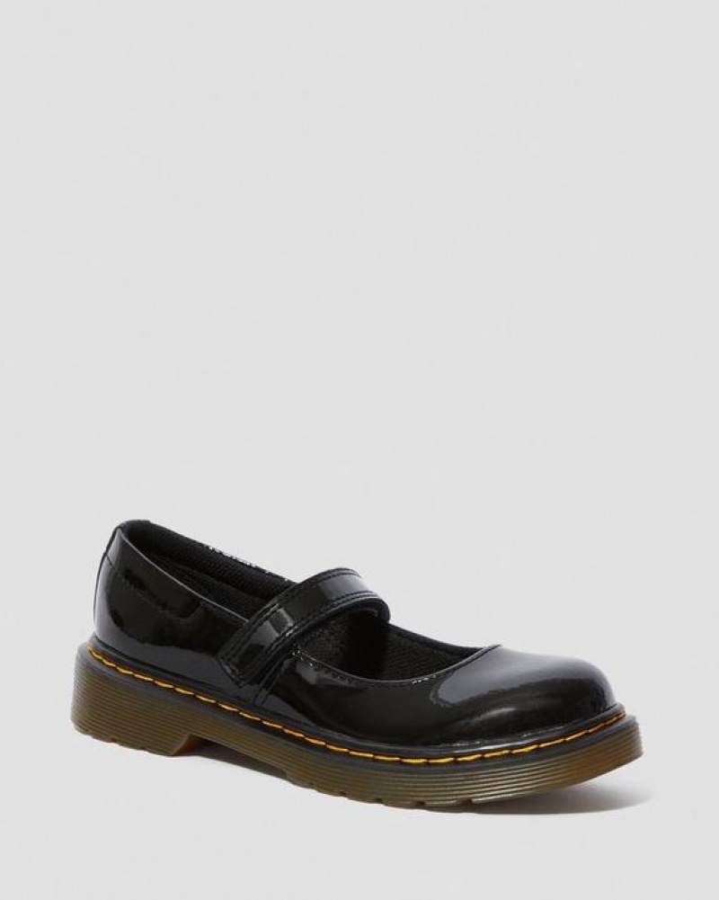 Black Kids\' Dr Martens Junior Maccy Patent Leather Mary Jane Shoes | USA_Dr86127