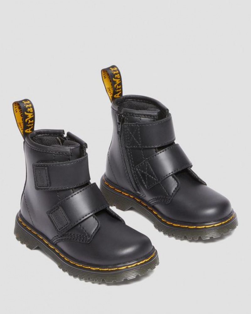 Black Kids' Dr Martens Toddler 1460 Double Strap Leather Boots | USA_Dr18723